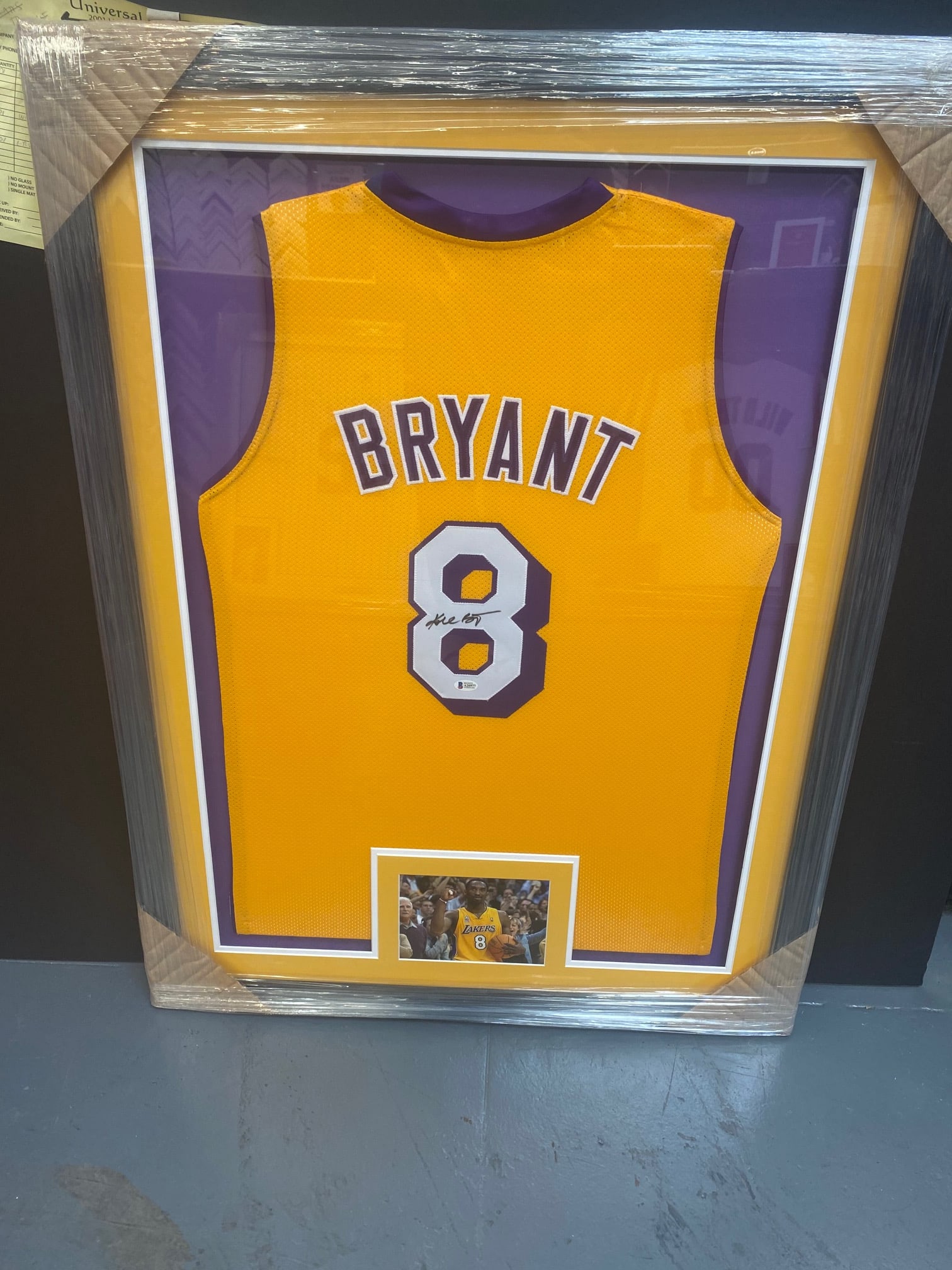 Kobe Bryant Signed Framed Custom Yellow Pro Style Basketball Jersey BAS LOA (1 of 1)