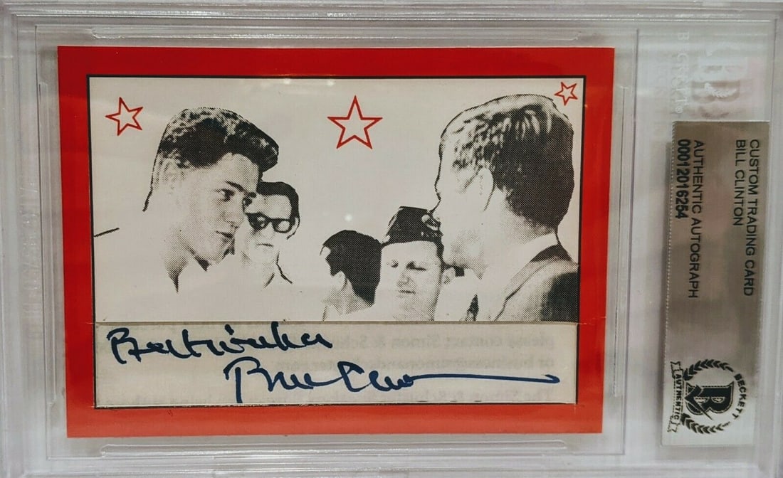 BILL CLINTON Signed Beckett Slabbed Trading Card Encapsulated W/ JFK (1 of 1)