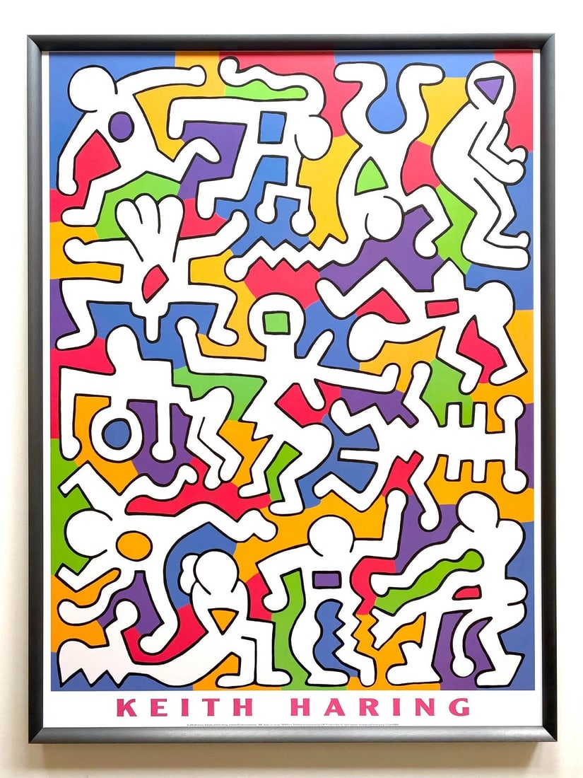 KEITH HARING ESTATE RARE 1999 LITHO PRINT FRAMED POSTER PALLADIUM BACKDROP 1985 (1 of 12)