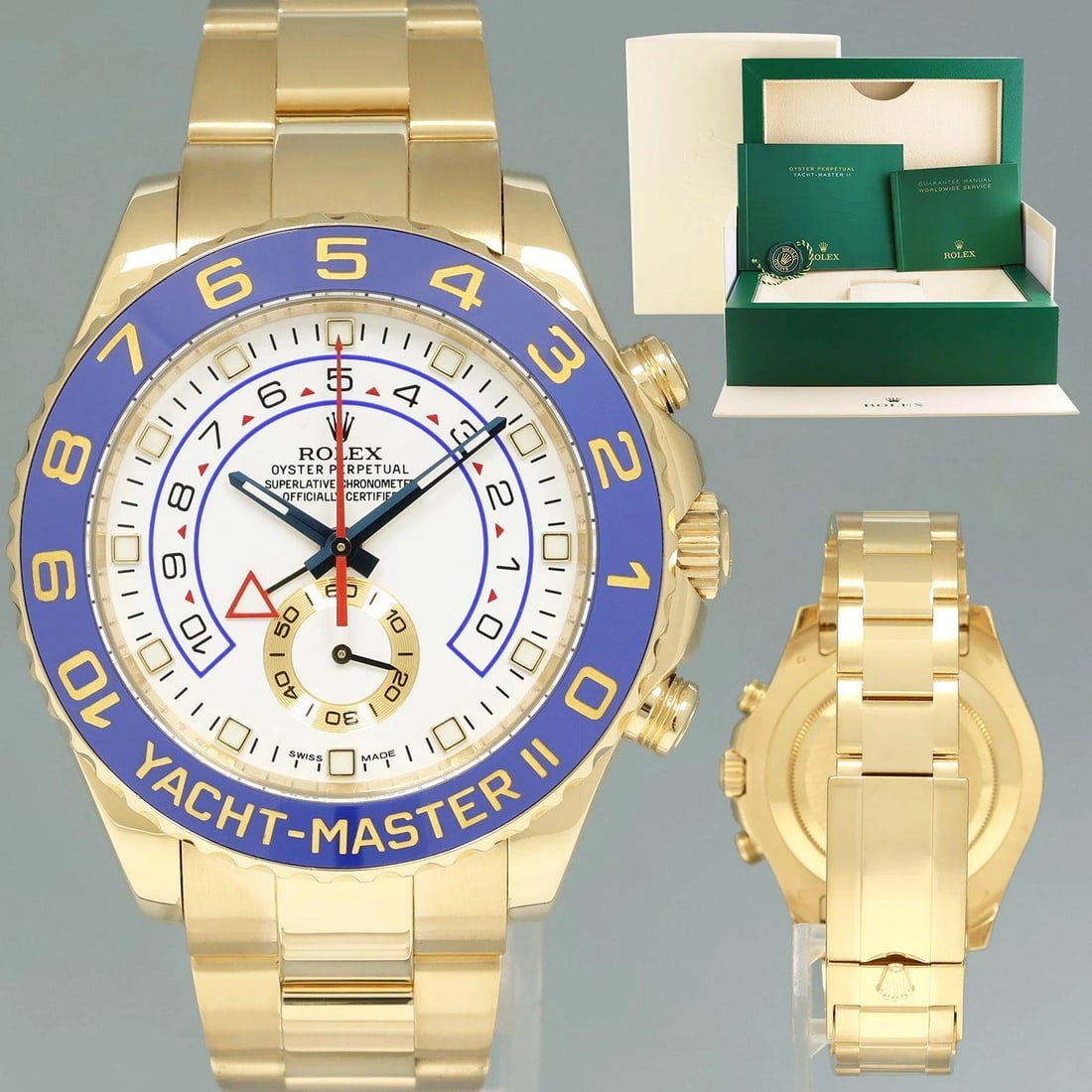 2016 MINT BLUE HANDS Rolex Yacht-Master 2 Yellow Gold 116688 44mm Watch Box: BrandRolex (Guaranteed Authentic)Model Yacht-Master IIReference Number116688Serial NumberRandomGenderMen'sMetalYellow GoldCase Size44.00mmWrist SizeThis watch will currently comfortably fit the averag