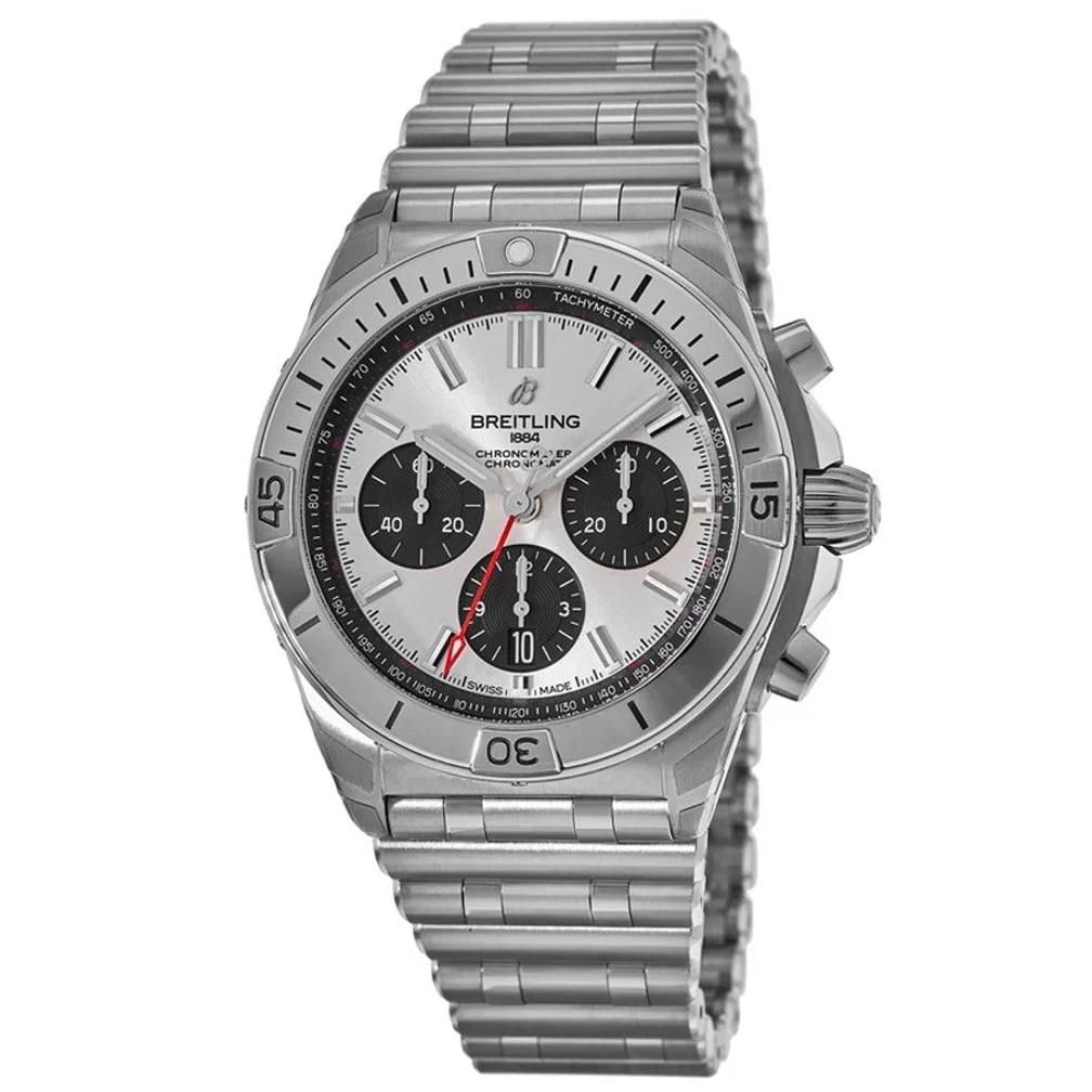 Breitling Chronomat B01 42 Automatic Chronograph Men's Watch: CaseCase MaterialStainless SteelCase DescriptionBrushed and Polished Stainless SteelCase FinishBrushed and PolishedCase ShapeRoundCase Diameter42.00mmCase Thickness15.10mmCase BackTransparentBezelUni-