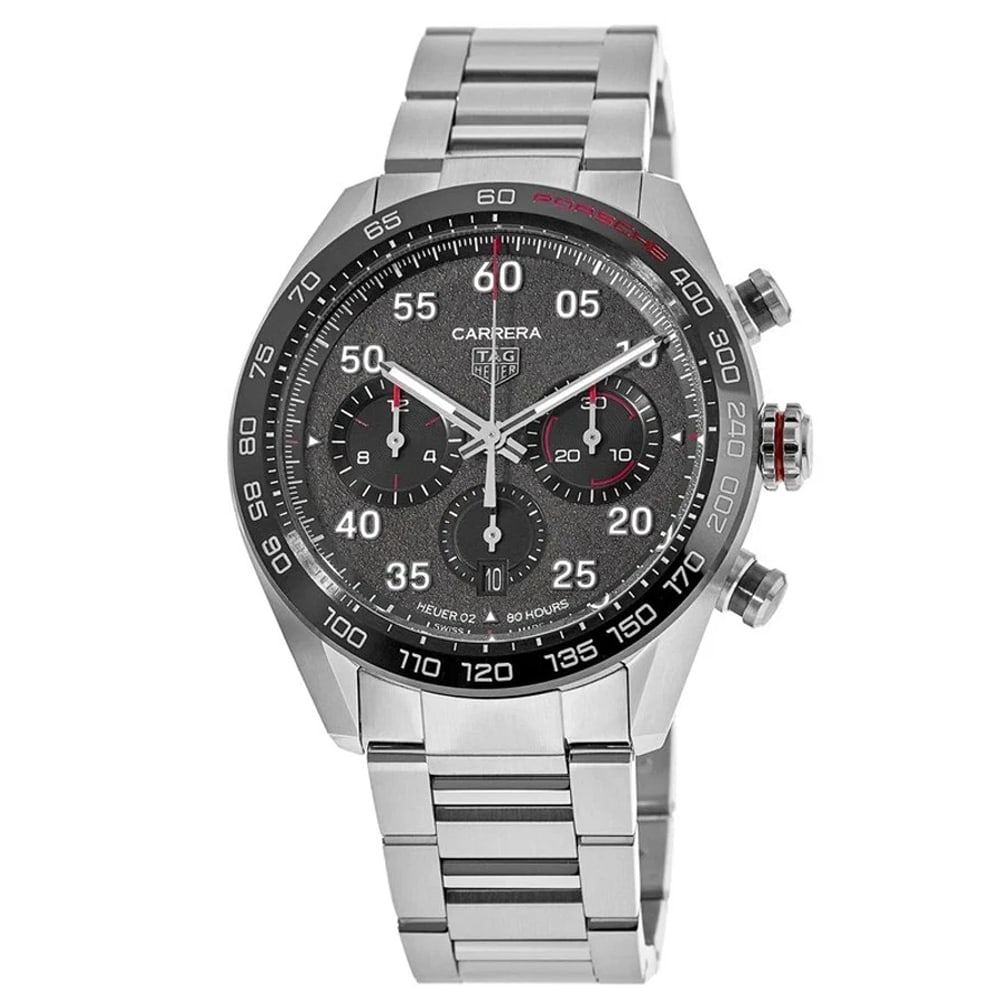 Tag Heuer Carrera Chronograph Porsche Special Men's Watch: CaseCase MaterialStainless SteelCase DescriptionBrushed and Polished Stainless SteelCase FinishBrushed and PolishedCase ShapeRoundCase Diameter44.00mmCase BackTransparent - See-Through Case BackBezelF