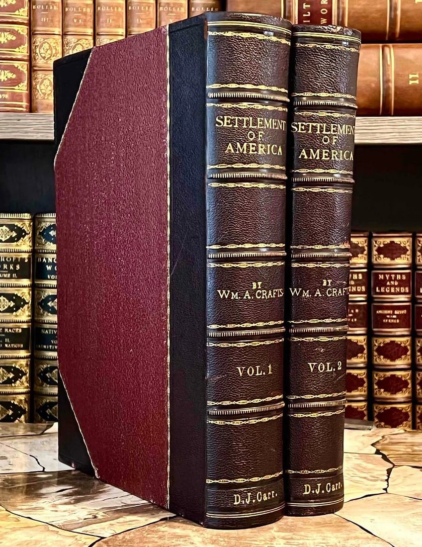 1876 Pioneers in the Settlement of America Indians Leather Illustrated 12" Tall: Country of Origin: United States,Binding: Fine Binding,Place of Publication: Boston,Publisher: Samuel Walker & Co.,Subject: Americana,Original/Facsimile: Original,Year Printed: 1876,Language: English,