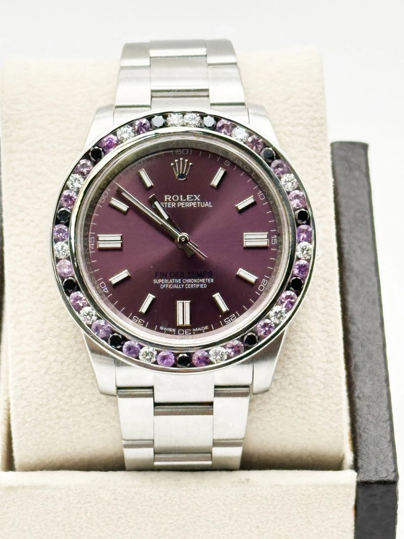 Rolex Oyster Perpetual Grape 116000 FIN DES TEMPS Engraved Stainless Steel 36mm: Condition: Pre-owned - Good,Bezel Color: Silver,Movement: Mechanical (Automatic),Seller Warranty: Yes,Year Manufactured: 2000-2009,Reference Number: 116000,Band/Strap: Rolex Oyster,Brand: Rolex,Case C