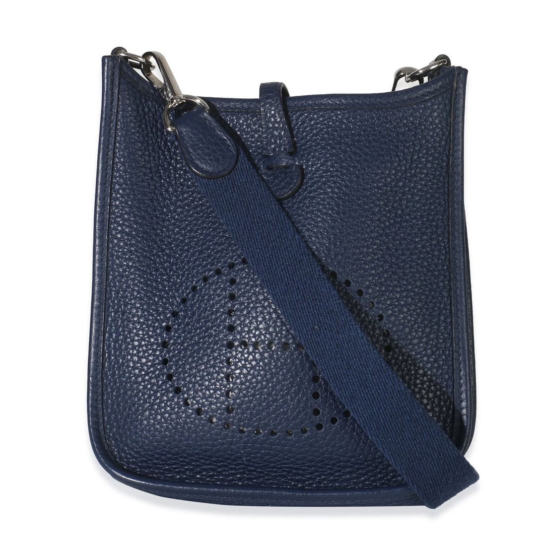 Hermès Bleu Saphir Clemence Mini Evelyne TPM PHW: Condition: Pre-owned - Good,Country of Origin: France,Dimensions: 6.5 x 7.5 x 2,Handbag Accessories: Removable Straps,Bag Width: 6.5 in,Bag Depth: 2 in,Bag Height: 7.5 in,Department: Unisex,Style: Sho