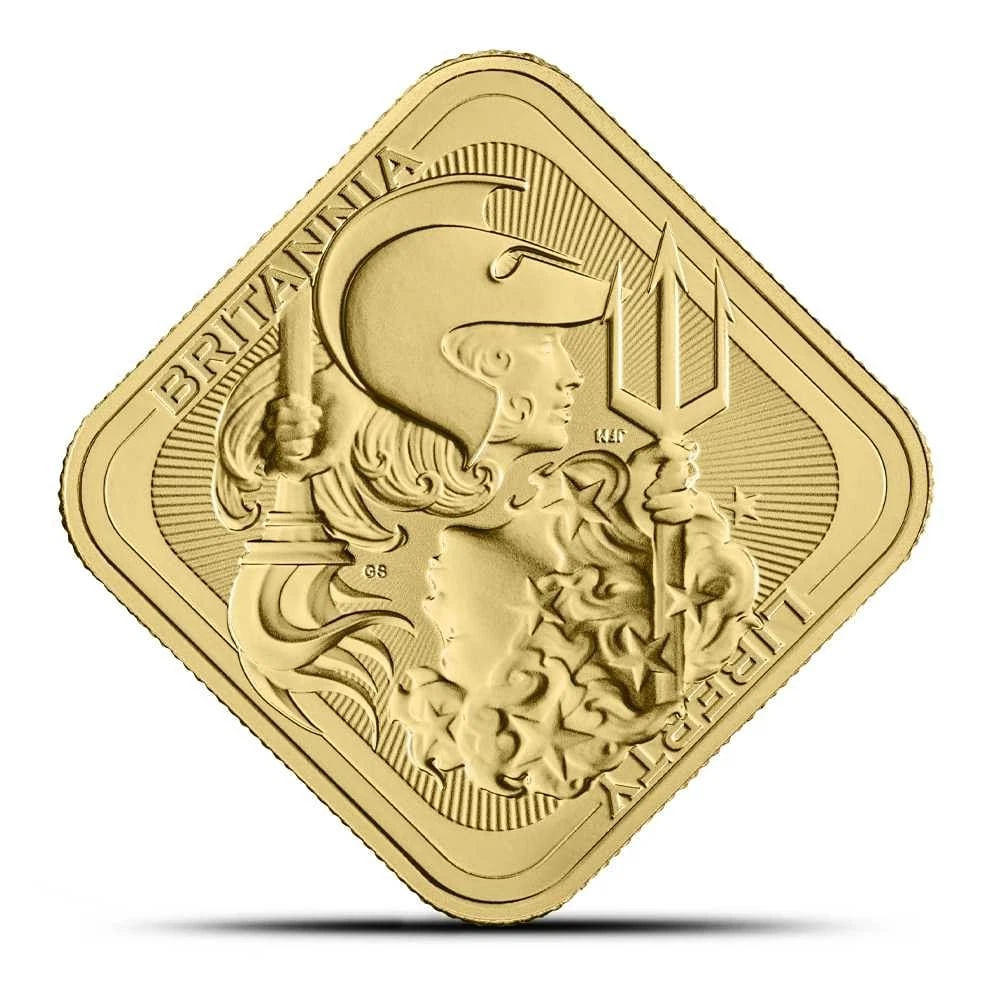 1 oz The Royal Mint Britannia and Liberty Gold Bar (New): Shape: Bar,Brand/Mint: The Royal Mint,Country of Origin: United Kingdom,Precious Metal Content per Unit: 1.00000,Fineness: 0.9999,Composition: Gold
