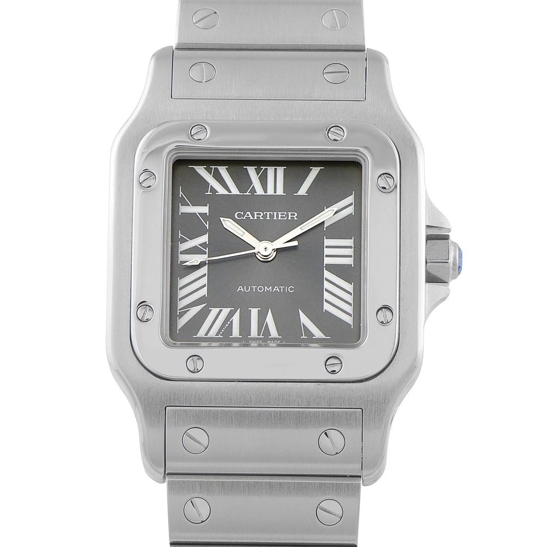 Cartier Santos Galbe Anthracite Dial Limited Edition Steel Watch 2319: Condition: Pre-owned - Good: This item has been gently used but is in good condition. It might have a few signs of wear, like light scratches or tarnishing. All imperfections should be shown and descr