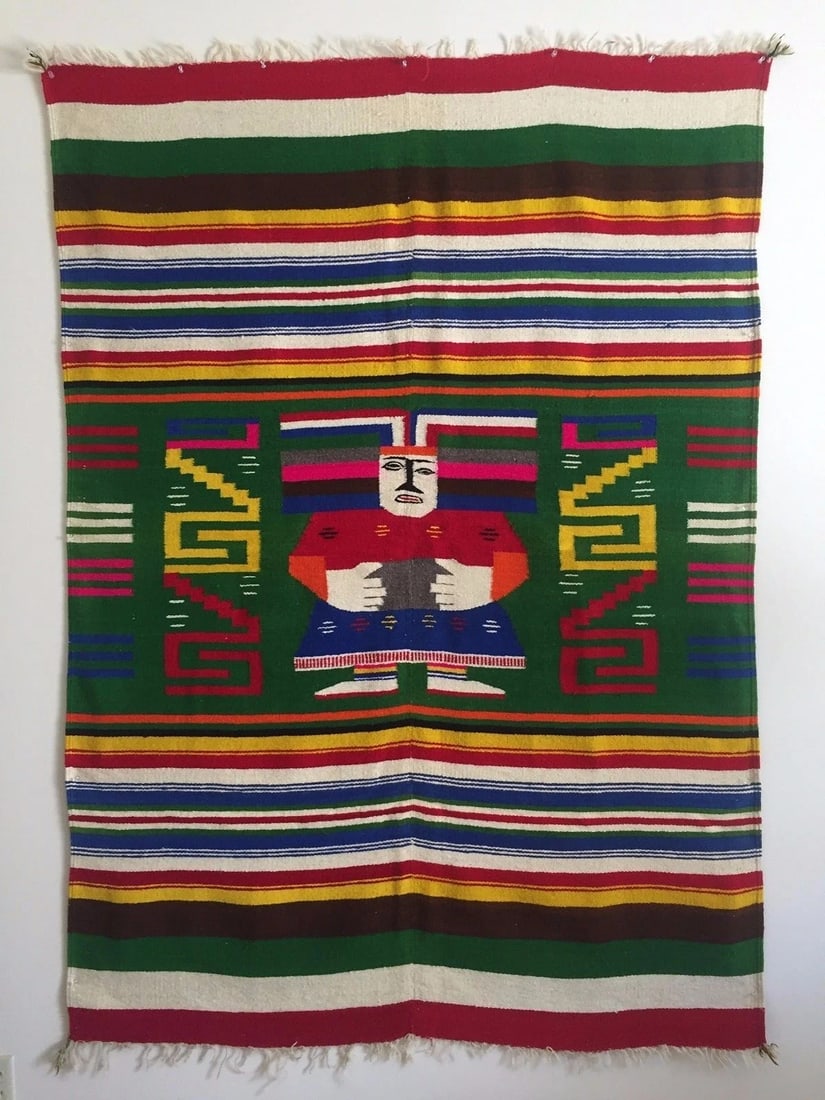 VINTAGE 1960'S HAND WOVEN MAYAN ZAPOTEC MEXICO MULTICOLOR WOOL BLANKET (1 of 9)