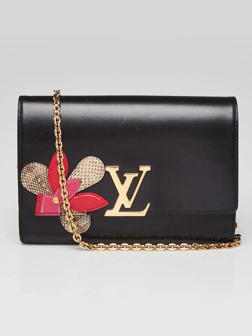 Louis Vuitton Black Leather Python Chain Louise Iris Blossom Clutch Bag (1 of 12)