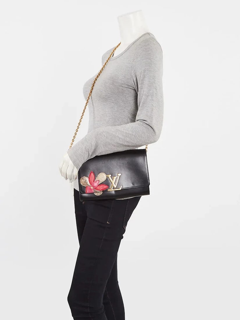 Louis Vuitton Black Leather Python Chain Louise Iris Blossom Clutch Bag - 2
