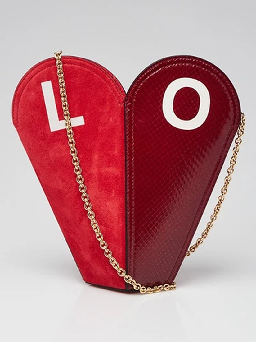 Gucci Red/Pink Leather and Python Valentines Day Small Heart Bag: Condition: Pre-owned - Good,Brand: Gucci,Exterior Material: Coated Canvas,Style: Crossbody Bags,Everyday Bags,Exterior Color: Pink,Red,Department: Women