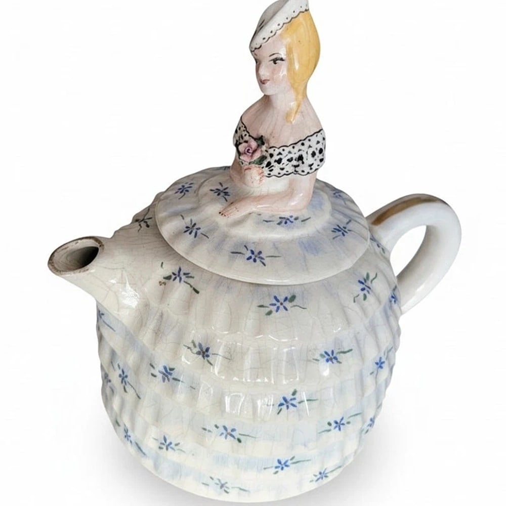 Vintage Willoughby Studio Figural Lady Teapot Crackle Glaze Blue Floral Art USA: Condition: Used: An item that has been used previously. The item may have some signs of cosmetic wear, but is fully operational and functions as intended. This item may be a floor model or store retur