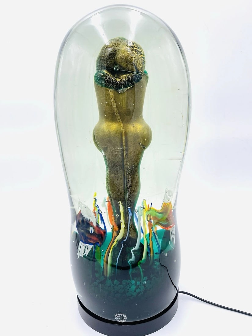 Massive Murano Aquarium Sculpture Elio Raffaeli Lovers Submerged 40lbs Stunning: Very large and heavy piece weighing 40lbsMeasures at :Height : 17”Width : 8” inchesCircumference : 21” inchesWeight : 40 pounds. Condition: Used: An item that has been used previousl