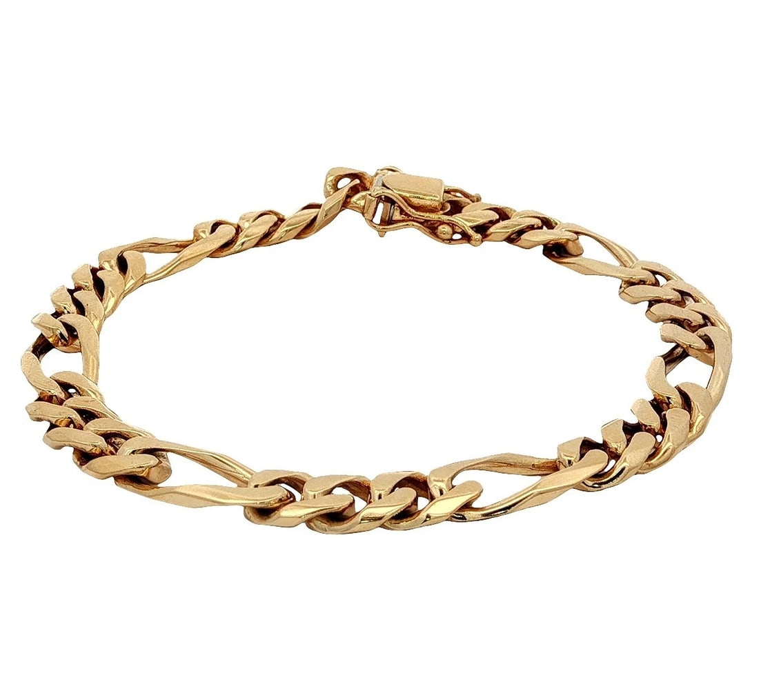 Figaro Men's Bracelet In 14k Yellow Gold: Weight: 28g.Dimensions: 7.98mm W * 7.5inches L . Condition: Pre-owned - Good,Antique: No,Closure: Box,Occasion: Anniversary, Birthday, Christmas, Graduation, Mother's Day, Valentine's Day, Wedding, fa