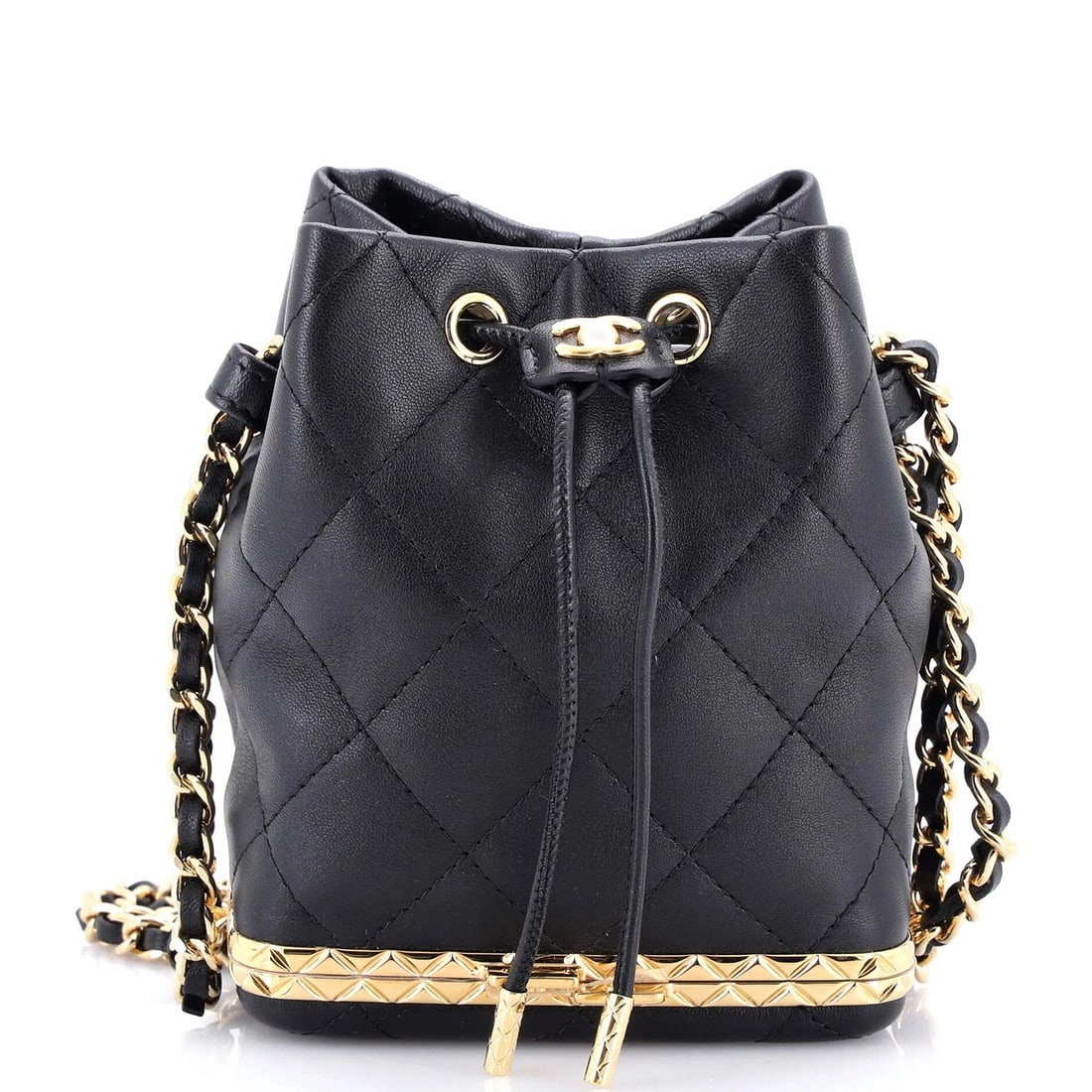 Chanel Lock Frame Bucket Bag with Chain Quilted Lambskin Small (1 of 6)