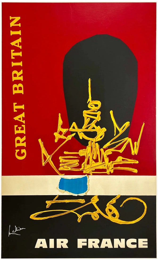 Original Vintage Poster AIR FRANCE GREAT BRITAIN Airline Travel Tourism LINEN (1 of 5)