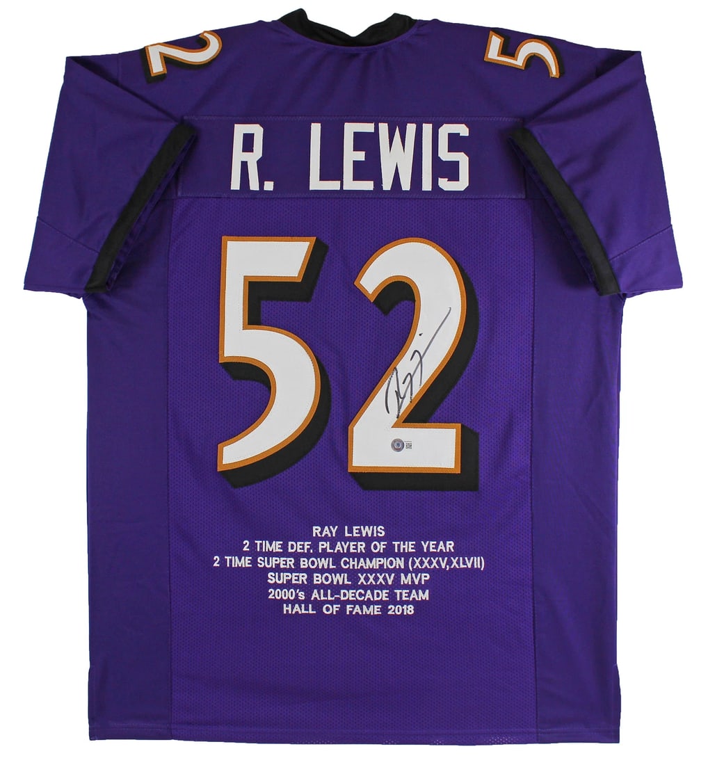 Ray Lewis Authentic Signed Purple Pro Style Stat Jersey BAS Witnessed (1 of 4)