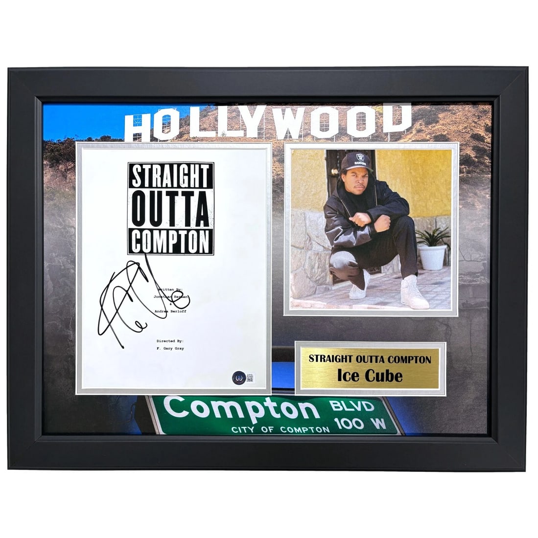 Ice Cube Autographed Script Straight Outta Compton Framed Collage BAS COA Photo: Industry: Movies,Personalize: No,Movie: Straight Outta Compton,Signed by: Ice Cube,Autograph Authentication: Beckett,Object Type: Photograph,Original/Reproduction: Original
