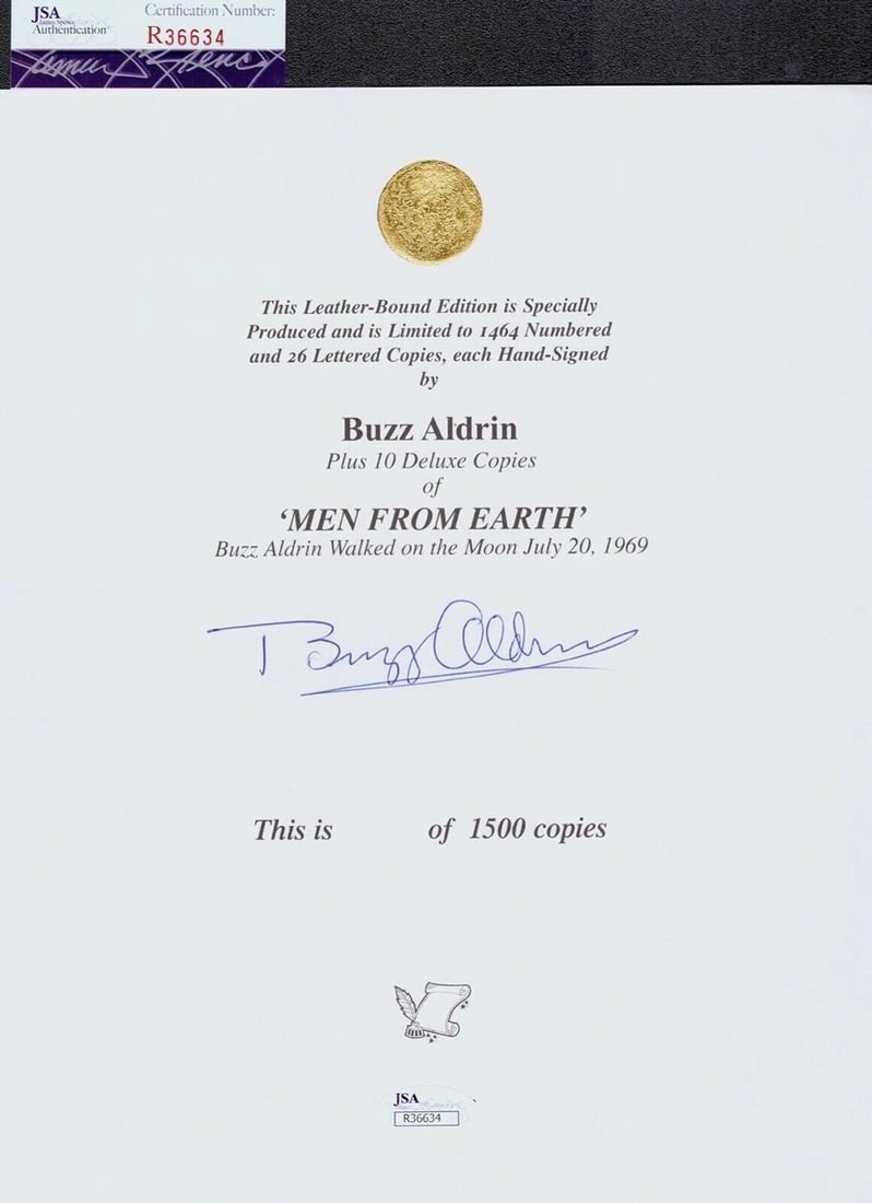 BUZZ ALDRIN "Men from Earth" Signed Autograph Uncirculated Book Page JSA COA (1 of 1)
