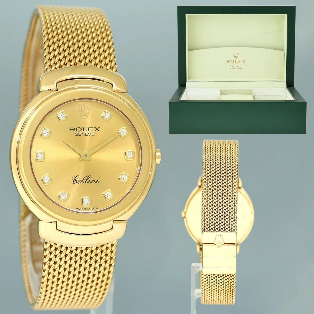 MINT Rolex Cellini Champagne Diamond Dial Yellow Gold 37mm Mesh 6623 Watch Box: Condition: Pre-owned - Excellent,Reference Number: 6623,Model: Rolex Cellini,Dial Color: Champagne,Bezel Color: Champagne,Display: Analog,Case Material: Yellow Gold,Case Size: 37 mm,Bezel Type: Diamon