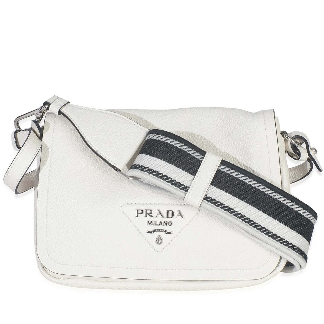 Prada White Vitello Daino Soft Medium Double Zip Flap Bag: Condition: Pre-owned - Good,Country of Origin: Italy,Dimensions: 8.5 x 6.5 x 3,Handbag Accessories: Additional Strap;Box;Dustbag;Care Booklet;Removable Straps,Bag Width: 8.5 in,Bag Depth: 3 in,Bag