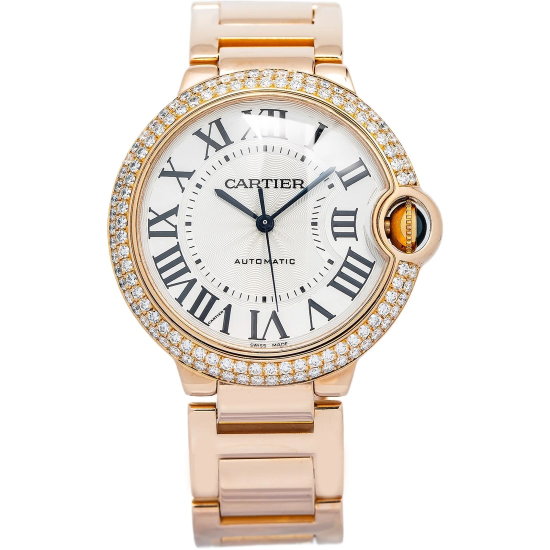 Cartier Ballon Bleu 3003 W69004Z2 Aftermarket Diamond Bezel Automatic Watch 36mm (1 of 6)