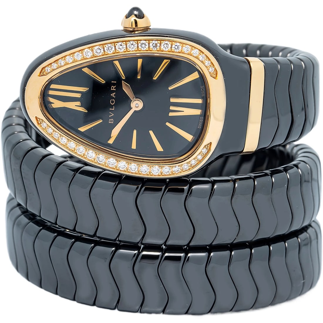 Bvlgari Serpenti SPC35BG MINT 2018 Card Factory Diamond Bezel Quartz Watch 23mm: Condition: Pre-owned - Good: This item has been gently used but is in good condition. It might have a few signs of wear, like light scratches or tarnishing. All imperfections should be shown and descr