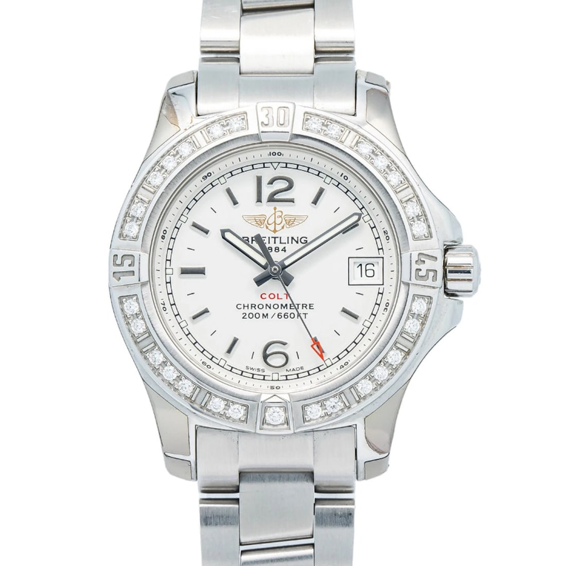 Breitling Colt A77388 Factory Diamond Bezel White Dial Quartz Ladies Watch 33mm (1 of 6)