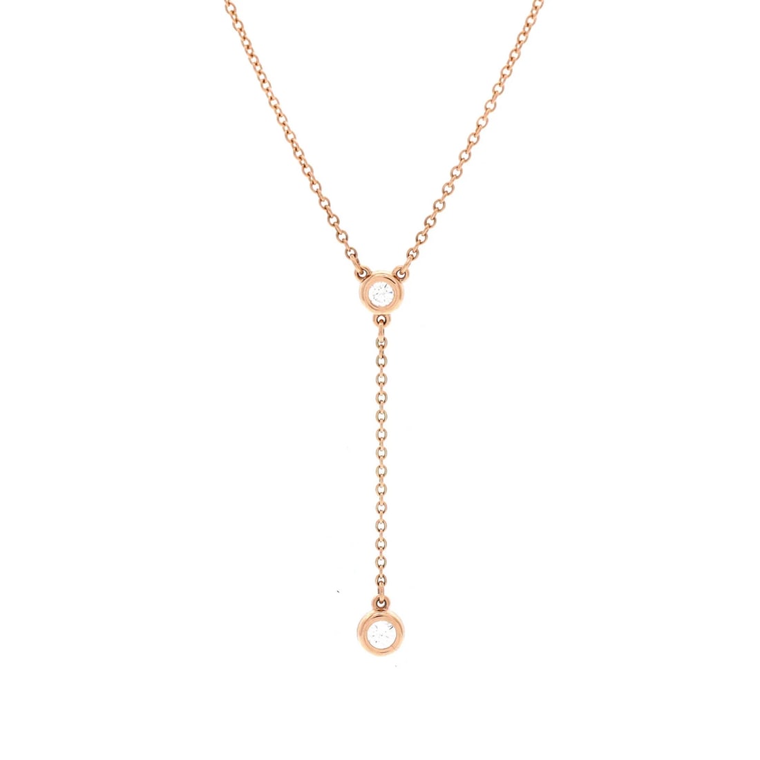 Tiffany & Co. Elsa Peretti Diamonds By The Yard Lariat Necklace 18K Rose Gold: Condition: Pre-owned - Good,Brand: Tiffany & Co.,Main Stone: Diamond,Metal: 18K Rose Gold,Metal Purity: 18K,Style: Lariat,Type: Necklace,Color: Rose Gold,Material: UnknownCondition: Great. Minor wear