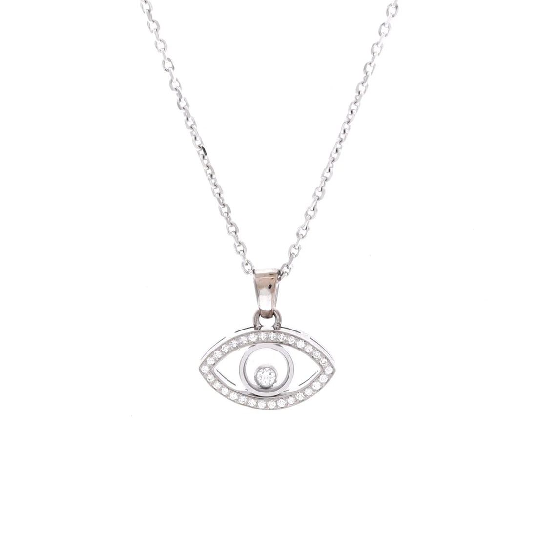 Chopard Happy Diamonds Good Luck Charms Eye Pendant Necklace 18K White Gold (1 of 3)