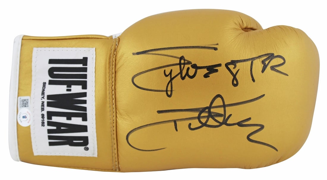 Sylvester Stallone Rocky Signed Gold Tuf-Wear Boxing Glove BAS #AD64878: Object Type: Photograph,Autograph Authentication: Beckett,Industry: Movies,Original/Reproduction: Original,PRODUCT_COA: Beckett,PRODUCT_SIGNED_BY_NAME: Sylvester Stallone,PRODUCT_SIGNED_BY_BRAND: Rock
