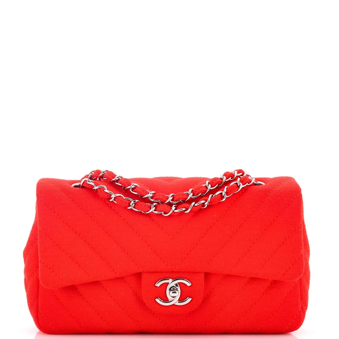 Chanel Vintage Classic Single Flap Bag Chevron Jersey Medium: Accessories: Dust Bag, Authenticity CardMeasurements: Height 6", Width 10", Depth 2.5", Strap Drop 8.5". Condition: Pre-owned - Excellent,Brand: Chanel,Exterior Material: Jersey,Style: Shoulder Bags,E