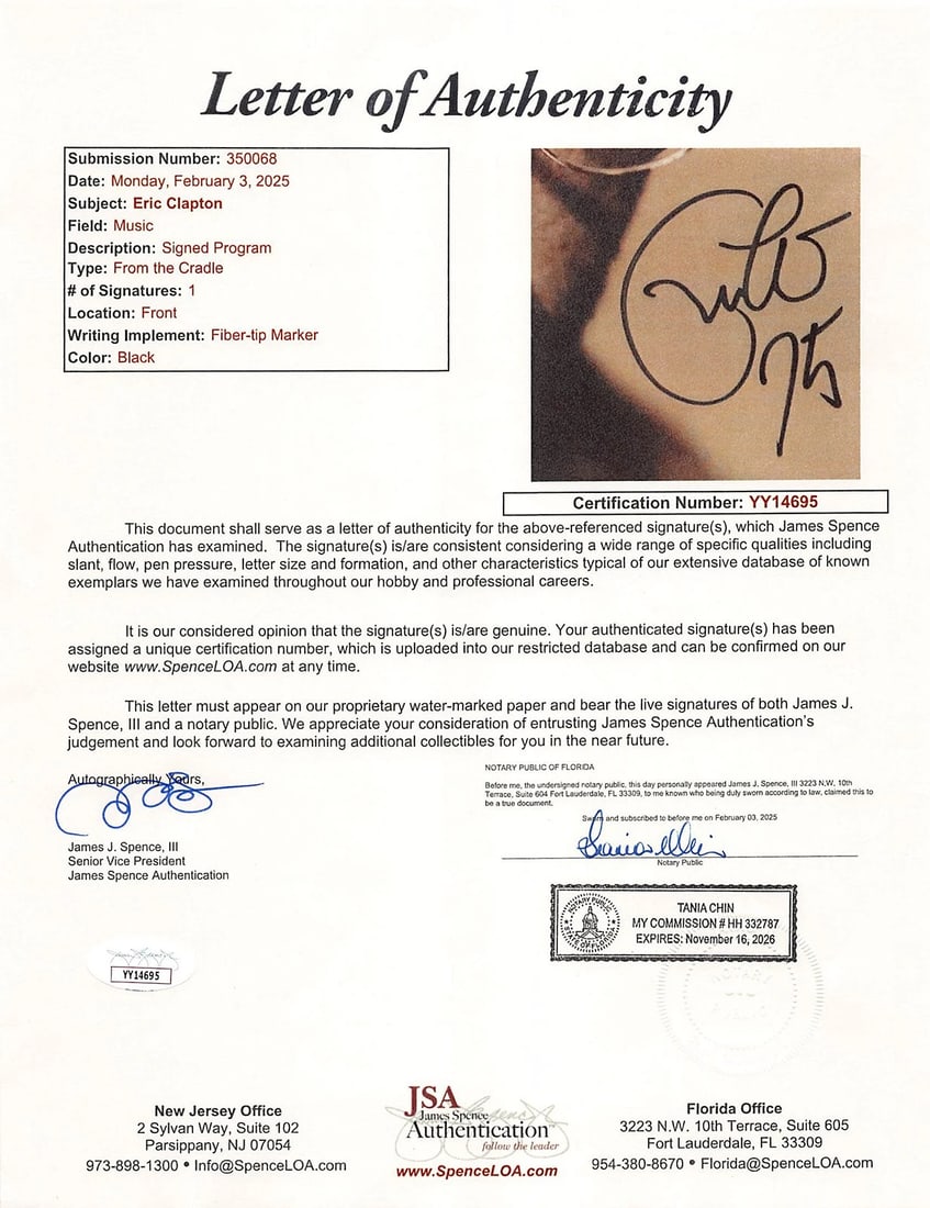Eric Clapton Authentic Signed From the Cradle Program Autographed JSA #YY14695 - 5