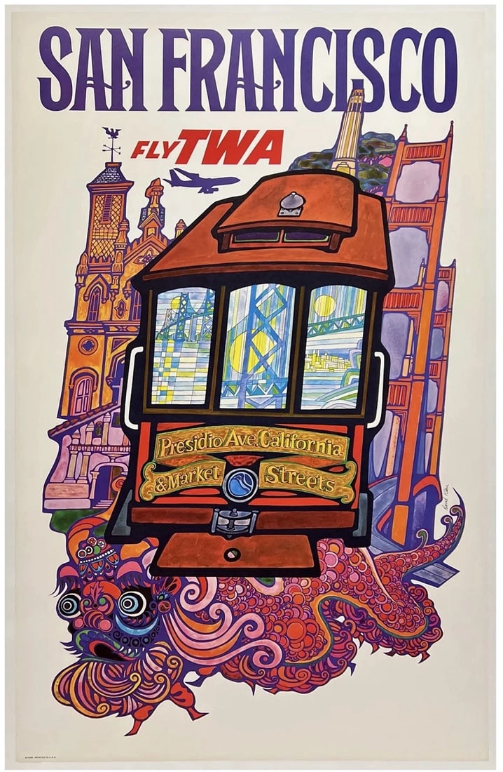Original Vintage Poster SAN FRANCISCO FLY TWA Airline Travel Tourism KLEIN OL (1 of 5)