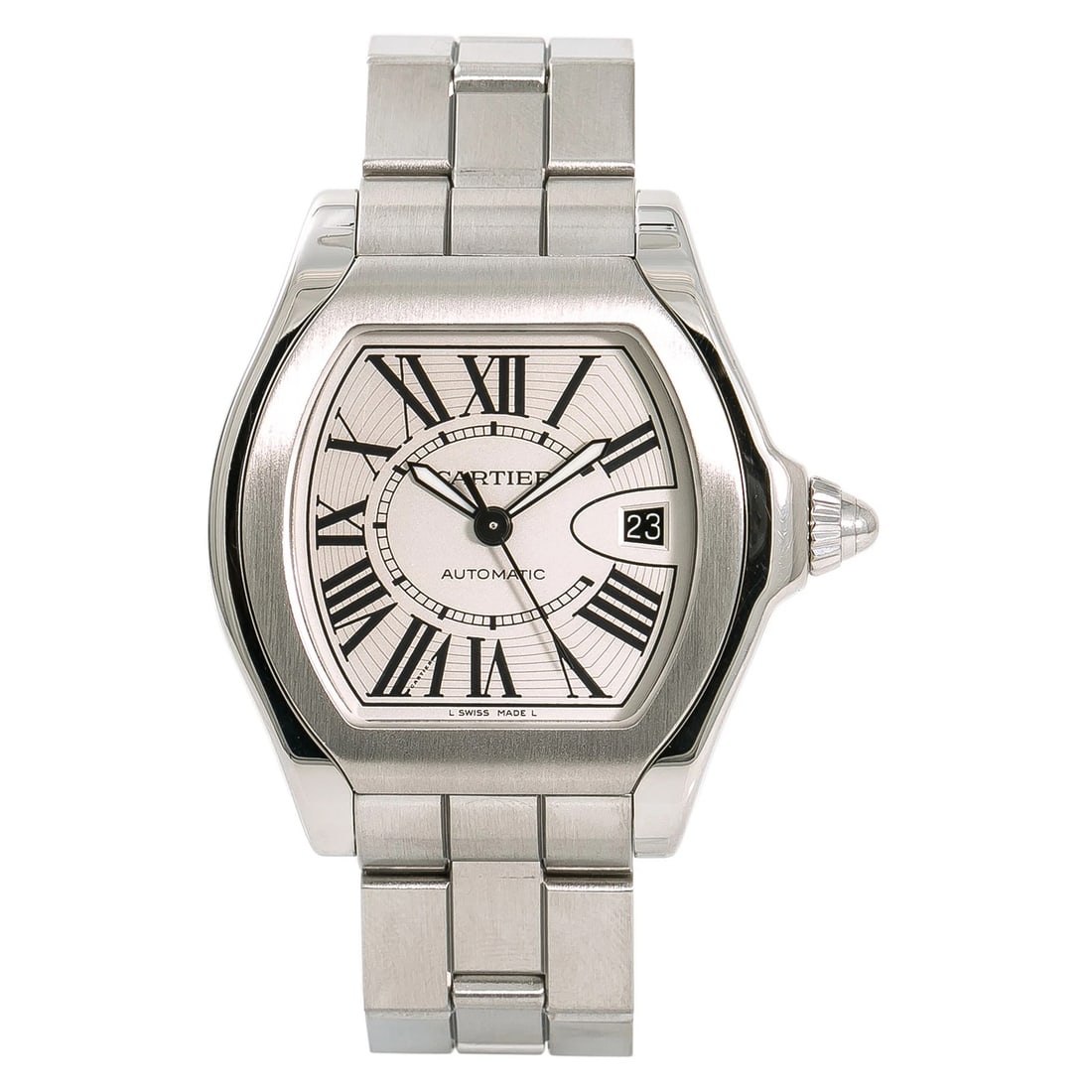 Cartier Roadster 3312 W6206017 Stainless Steel Silver Dial Auto Men's Watch 41mm: Case Size41mmWrist Fit8.25 inchesBoxNoPapersNoCondition — Used - GoodFull SpecificationsBrandCartierCustomizedNoSerial #3312 2xxxxxxxGenderMenBand MaterialStainless SteelBand ColorStainless SteelBez