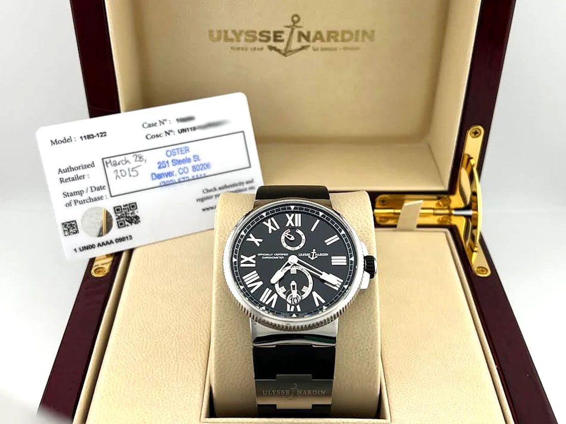 Ulysse Nardin Marine Chronometer 1183-122 45mm Black Dial Steel Box Papers (1 of 11)