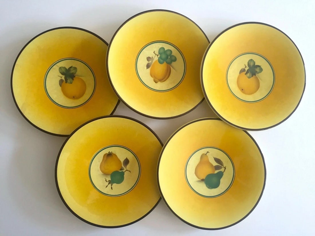 ROYAL COPENHAGEN VTG MID CENTURY YELLOW FRUIT PORCELAIN DESSERT PLATES 5PC SET: Condition: Used,Material: Porcelain,Model: FRUIT BELLONA,Brand: ROYAL COPENHAGEN,Style: Arts & Crafts/Mission Style,Color: Yellow,Type: Dessert Plate,Original/Reproduction: Vintage Original
