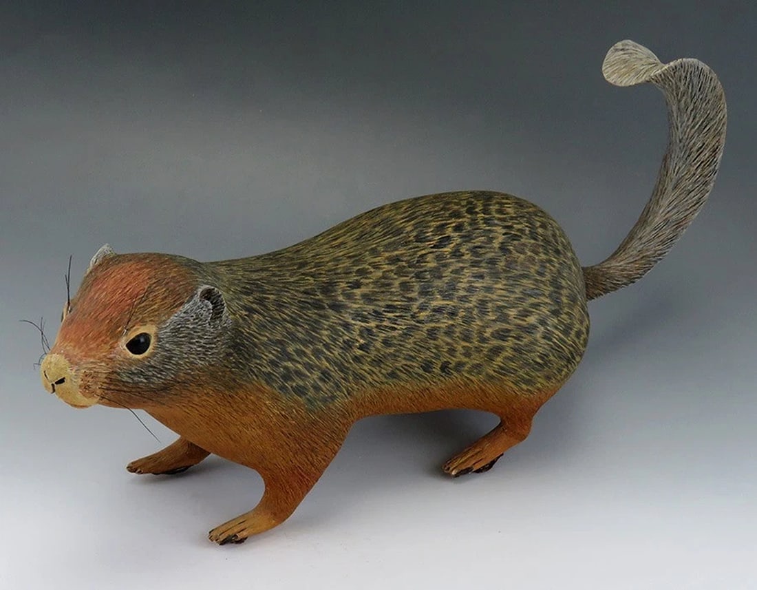 Realistic Hand Made Naturalist Ground Squirrel Museum Quality Wood Figure (1 of 8)