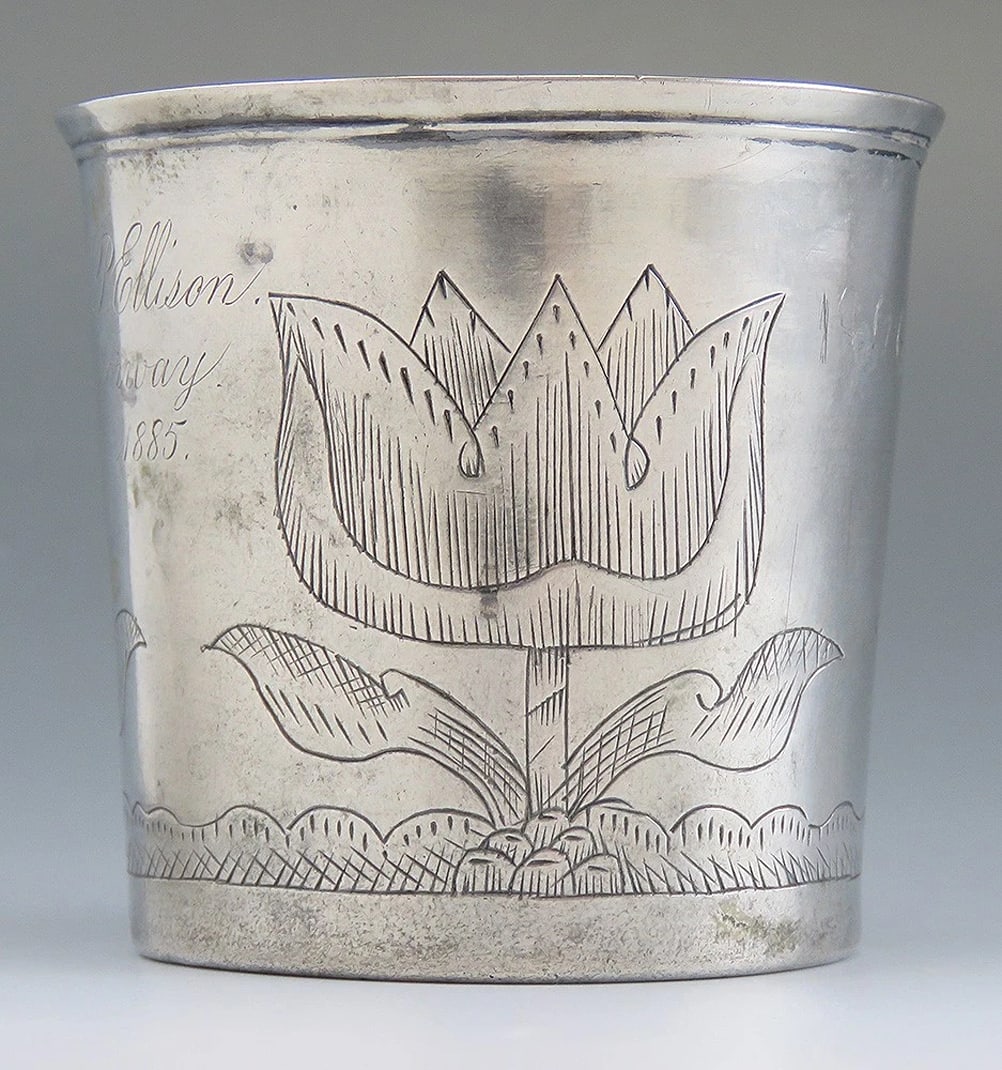 late 1600s Norwegian Scandinavian Hand Engraved Pewter Beaker Cup (1 of 10)