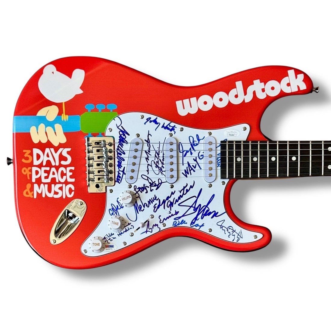 Woodstock Signed Guitar JSA COA 16 Signatures Sly Stone Tom Constanten Billy Cox (1 of 4)
