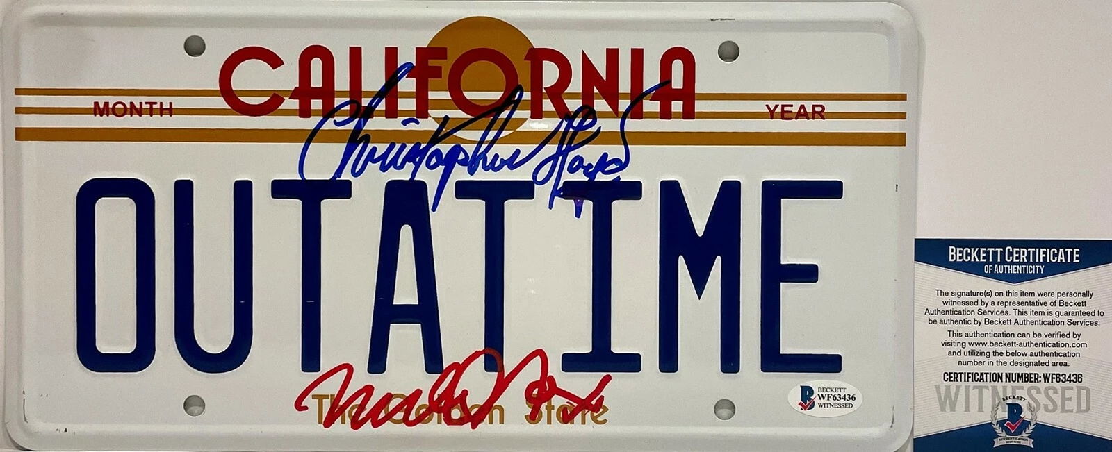 MICHAEL J. FOX C. LLOYD Autograph License Plate Back to the Future Beckett BAS (1 of 2)