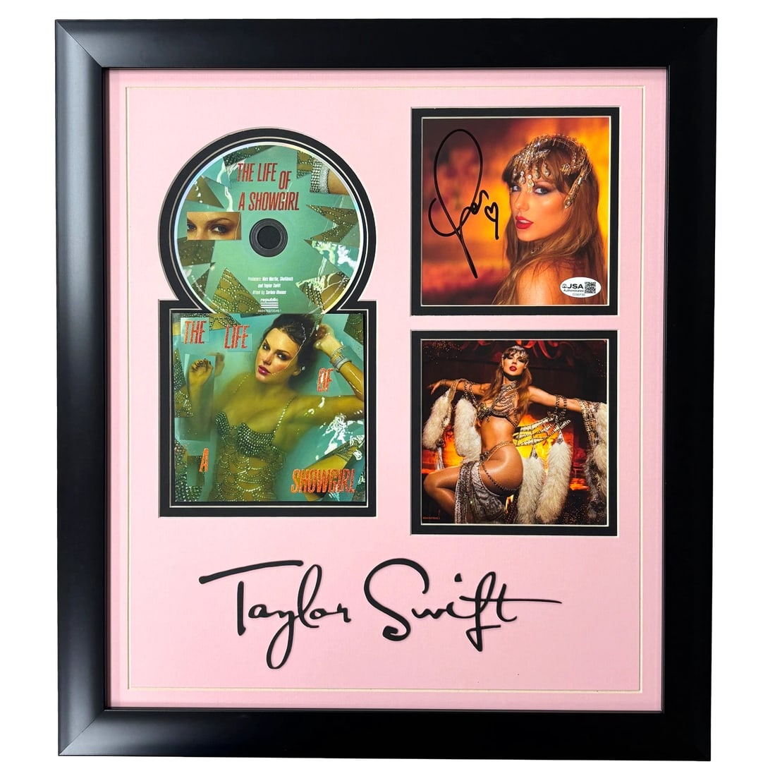 Taylor Swift Autographed Life Of A Showgirl CD Framed Album JSA COA Signed Photo: Industry: Music,Artist: Taylor Swift,Signed: Yes,Autograph Authentication: James Spence (JSA),Object Type: CD & Booklet,Original/Reproduction: Original,Country of Origin: United States,Modified Item: