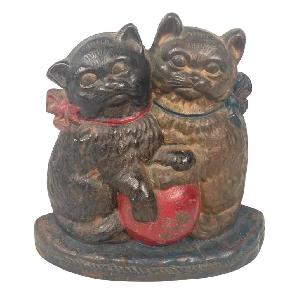 Rare Antique LACS #715 Heavy Cast Iron Hand Painted Cat Kitten Doorstop (1 of 9)