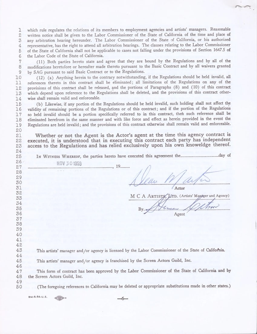 DEAN MARTIN Signed Autograph Artist's Manager Contract PSA DNA LOA: Country of Origin: United States,Celebrity: Dean Martin,Autograph Authentication: Professional Sports (PSA/DNA),Original/Reproduction: Original,Modified Item: No