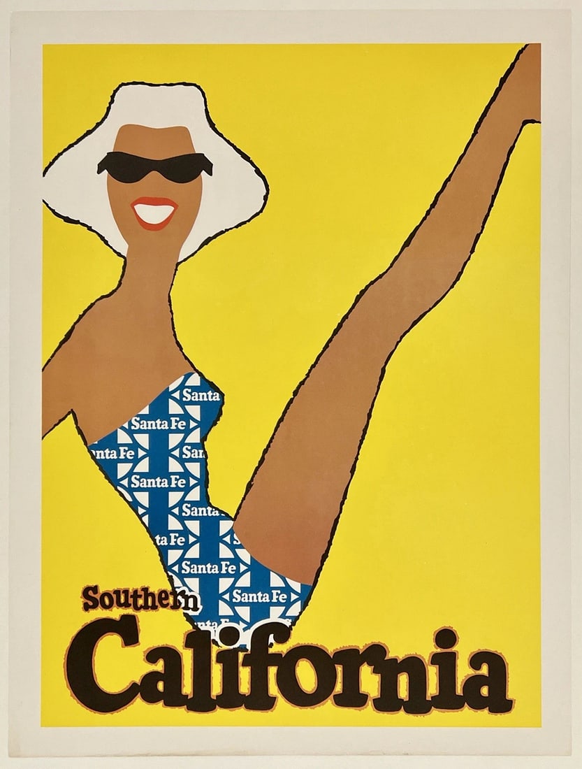 Original Vintage Poster SANTA FE RAILROAD SOUTHERN CALIFORNIA Rail Travel LINEN: Dimensions: 18 x 24 in. / 45.7 x 61 cm.; Circa: 1950sOriginal vintage "SANTA FE RAILROAD - SOUTHERN CALIFORNIA" railroad travel poster, illustrated by an anonymous artist, and printed circa 1950s.