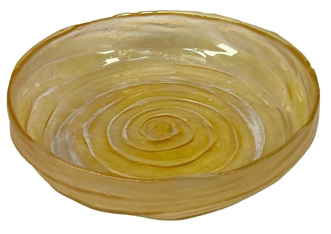 Antique Consolidated Art Deco Catalonian Lily Pond Honey Yellow Glass Bowl 12" (1 of 19)