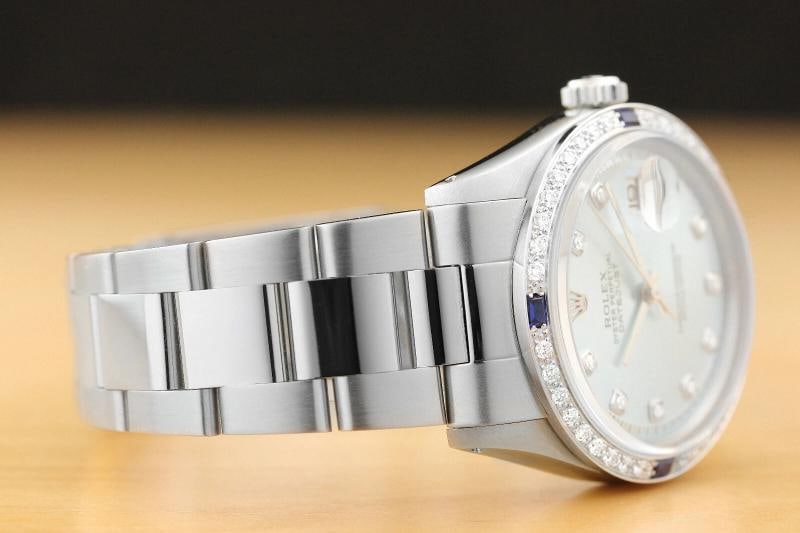 MENS ROLEX DATEJUST ICE BLUE 18K WHITE GOLD DIAMOND SAPPHIRE & STEEL WATCH - 6