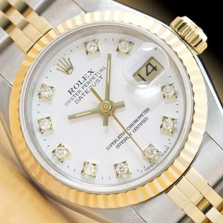 ROLEX LADIES DATEJUST 69173 FACTORY DIAMOND DIAL 18K YELLOW GOLD SS WHITE WATCH (1 of 7)