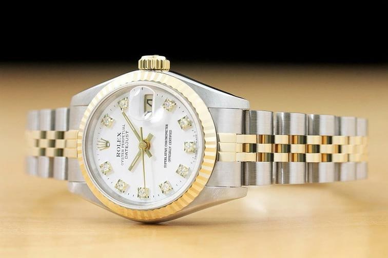 ROLEX LADIES DATEJUST 69173 FACTORY DIAMOND DIAL 18K YELLOW GOLD SS WHITE WATCH - 2