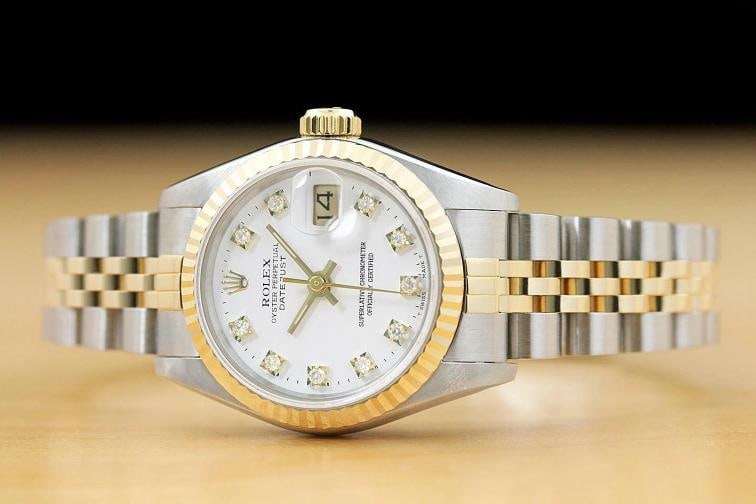 ROLEX LADIES DATEJUST 69173 FACTORY DIAMOND DIAL 18K YELLOW GOLD SS WHITE WATCH - 3